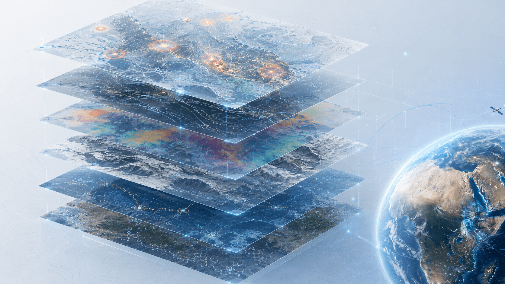 Layered mineral exploration evidence visual with spectral and structural interpretation